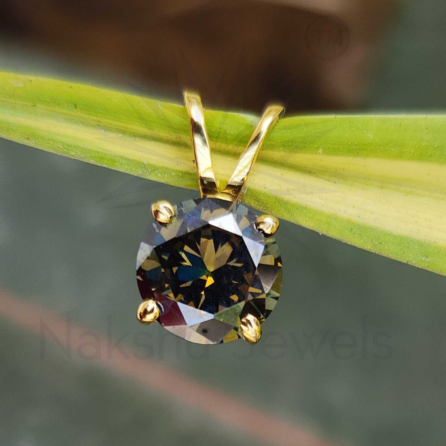 Greenish Round Moissanite Solitaire Wedding Pendant For Her