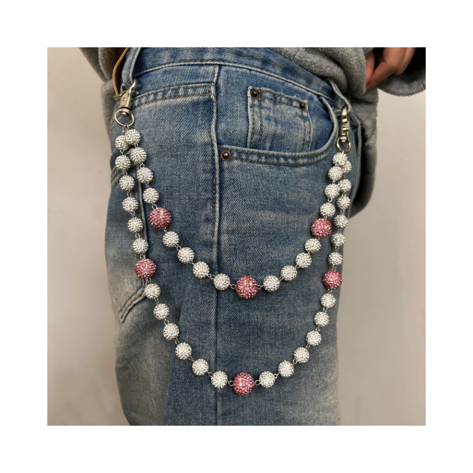 Unisex 925 Sterling Silver 12mm Moissanite Disco Ball Layered Jeans Chain For Women, Jeans Pocket Belt