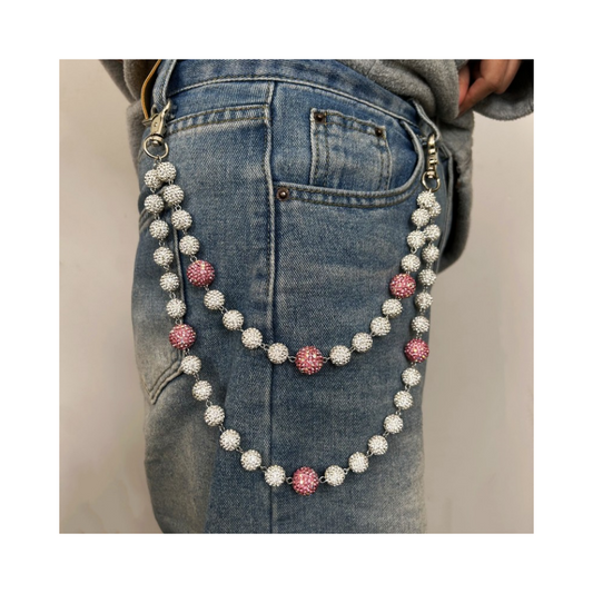 Unisex 925 Sterling Silver 12mm Moissanite Disco Ball Layered Jeans Chain For Women, Jeans Pocket Belt