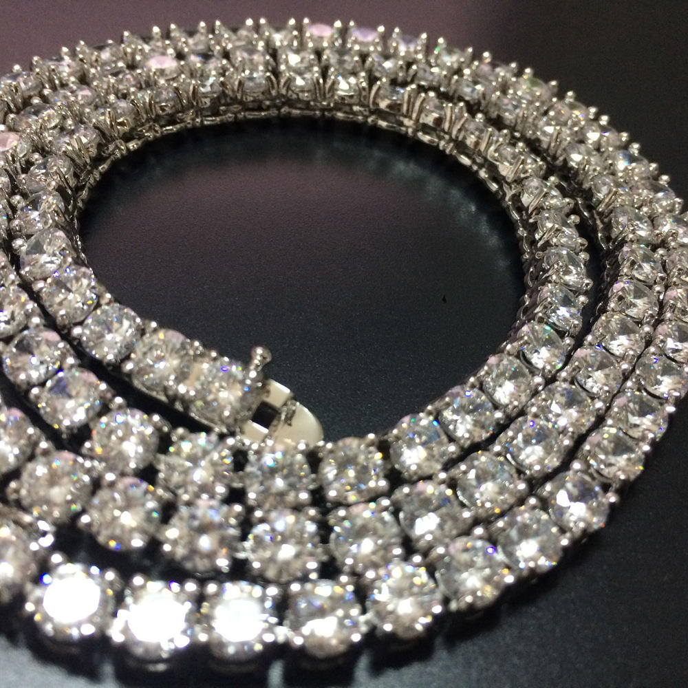Round Brilliant Cut Real VVS Moissanite Diamond 4 MM Unisex Tennis Chain 952 Silver