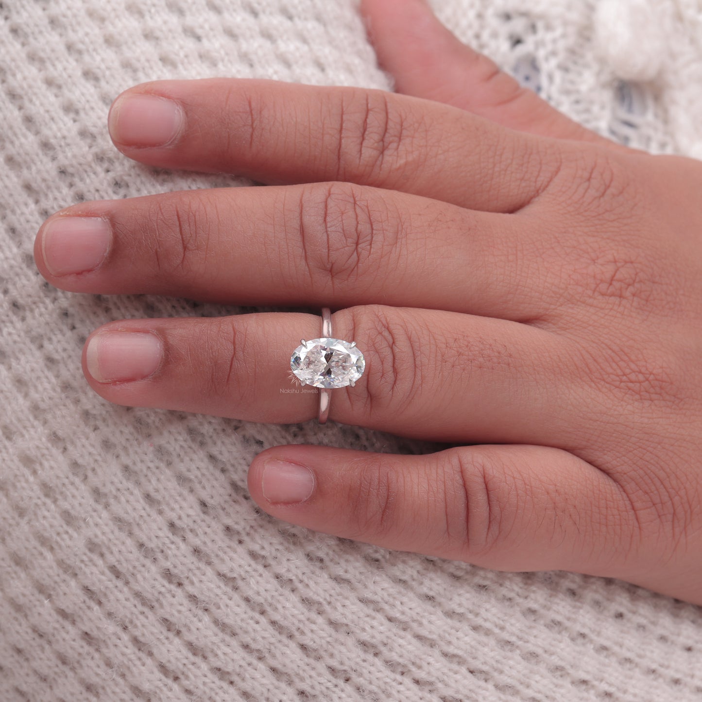 Solitaire Oval Cut Moissanite Hidden Halo Engagement Ring In Solid Gold In Cathedral Setting Ring