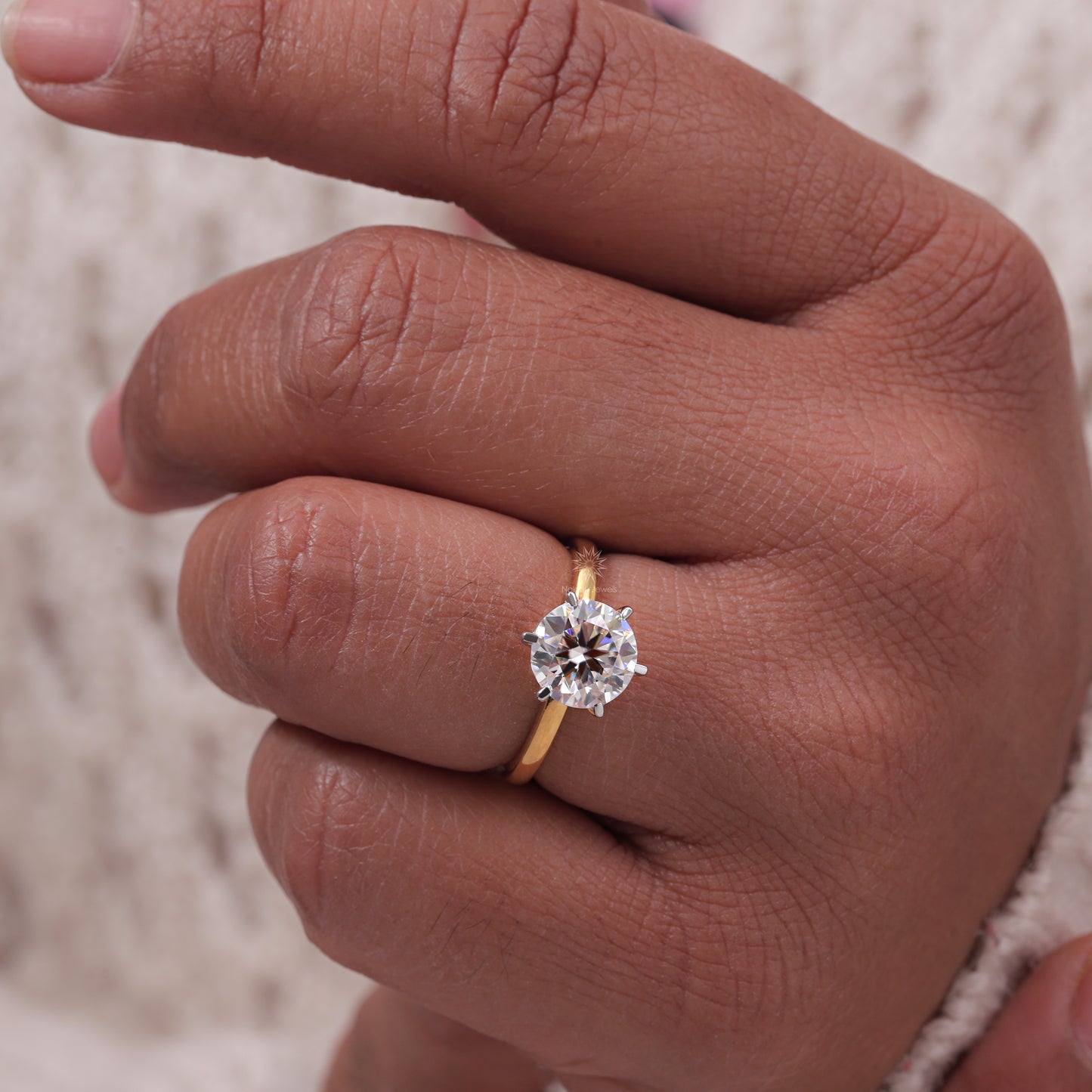 Brilliant Round Cut Moissanite Six Prong Engagement Ring In 14K Solid Gold