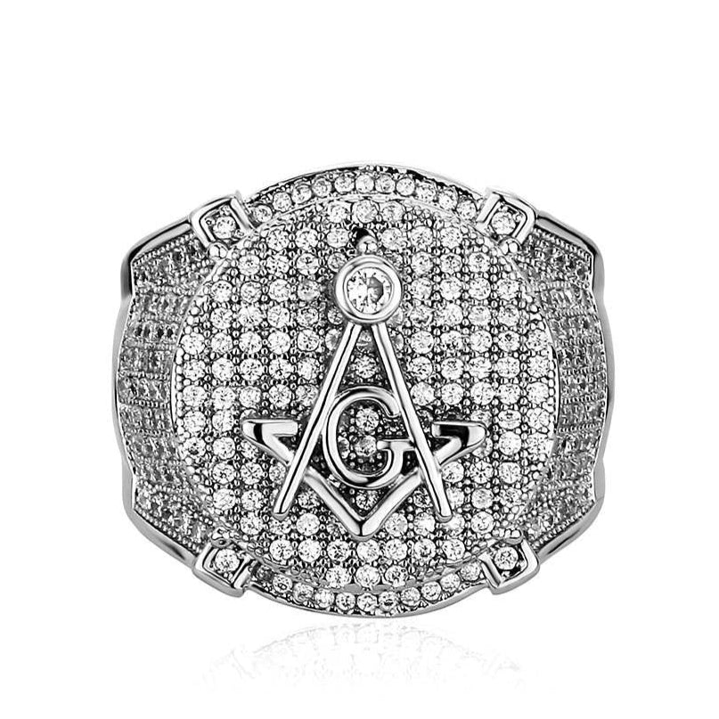 iced out Moissanite Freemasons Symbol Masonic Ring - 925 Sterling Silver Hip Hop Ring
