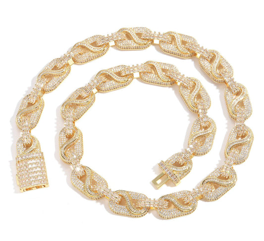 Iced Out Round And Baguette Cut Moissanite Miami Cuban Link Chain Necklace, Moissanite Men's Hip Hop Jewelry