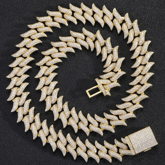 14MM Brilliant Cut Moissanite Miami Thorn Cuban Link Chain Fully Iced Out Cuban Chain Necklace for Men Hip Hop Jewelry