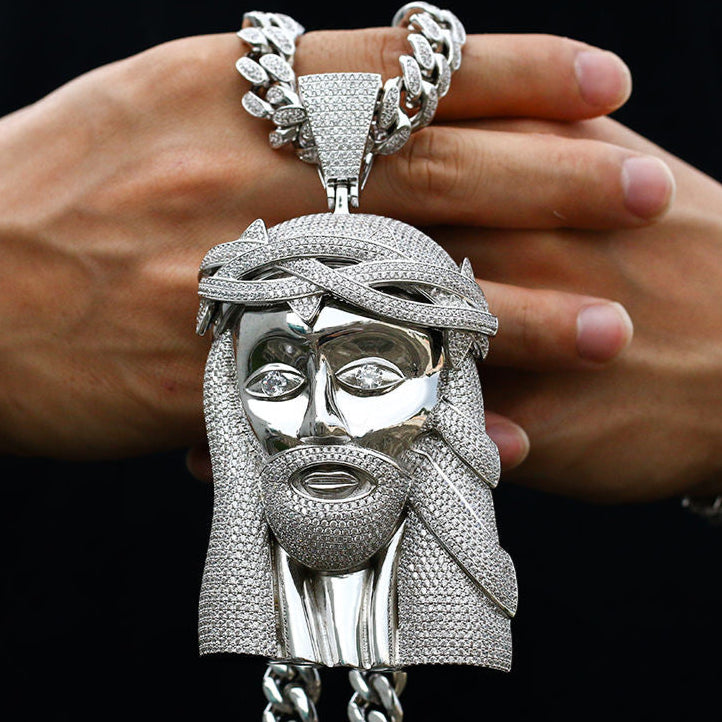 Hip Hop Fine Jewelry Iced Out Moissanite Jesus Pendant, 925 Sterling Silver