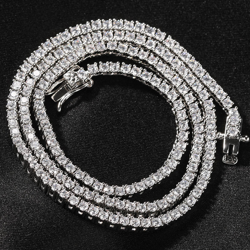Round Brilliant Cut Real VVS Moissanite Diamond 4 MM Unisex Tennis Chain 952 Silver