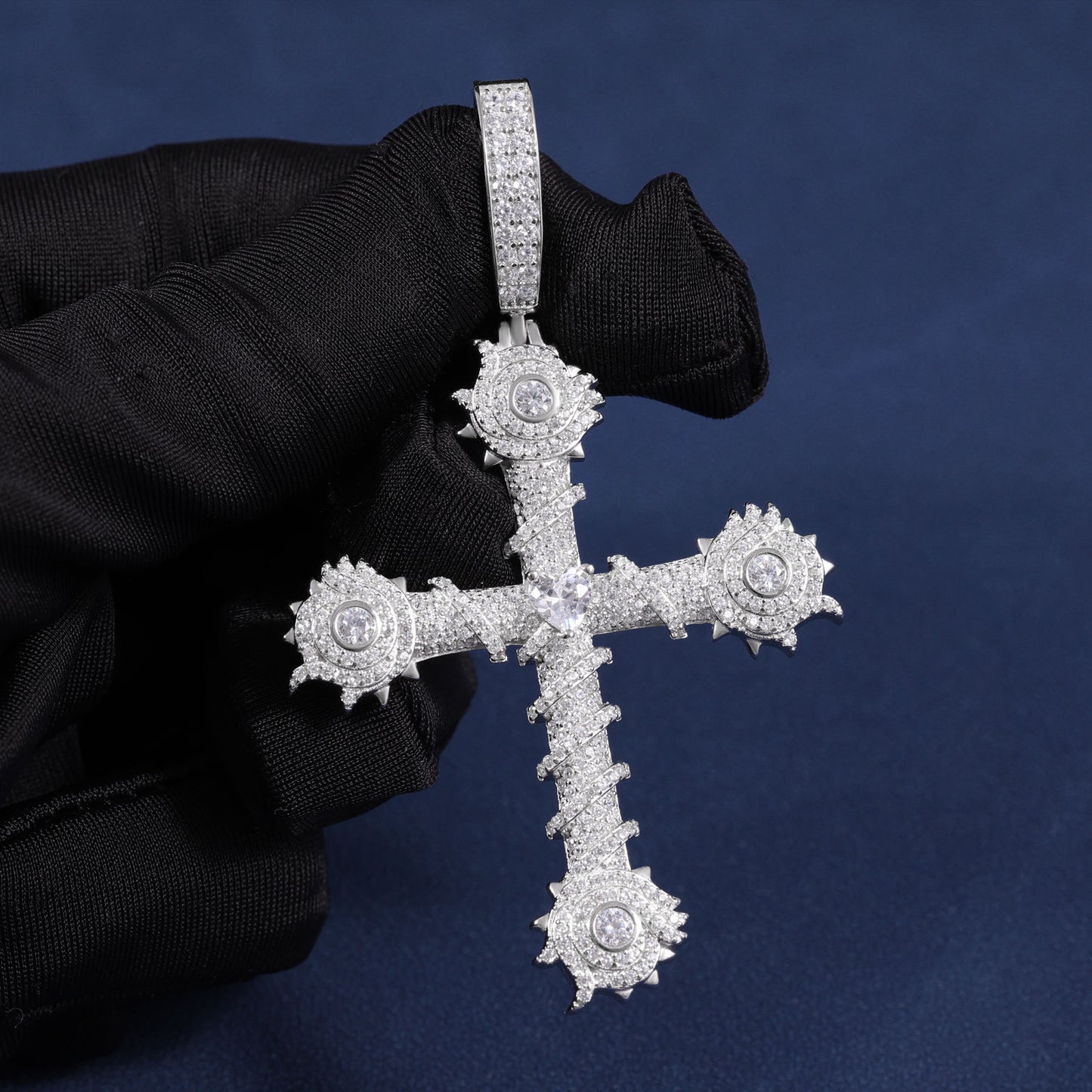 DVVS Fully Iced Out Moissanite Cross Pendant Necklace, Moissanite Hip Hop Pendant Jewelry For Rapper