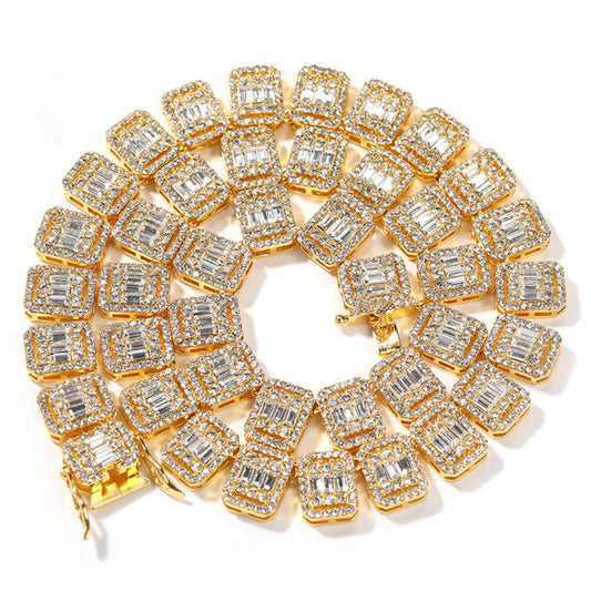 Baguette and Round Cut VVS Moissanite Diamond Tennis Chain Necklace, Rapper Chain