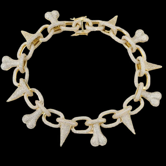 Hip Hop Style Bone Shape 18" Fully Iced Out Chains Necklace For Men, Rapper Chains, Hip Hop Jewelry