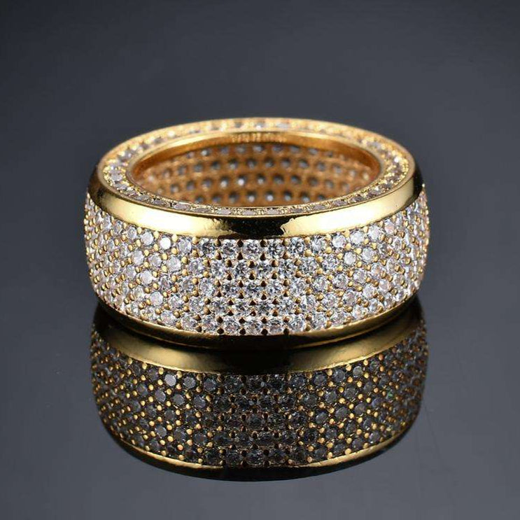 Round Moissanite Pave Set 5 Row Wide Wedding Band For Men, Fully Iced Out Hip Hop Rings