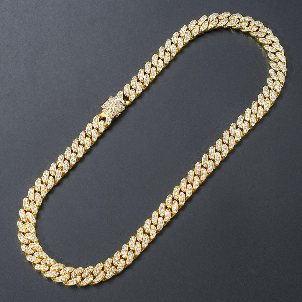 Iced Out Moissanite Cuban Link Chains Necklace, Rapper Hip Hop Moissanite Jewelry