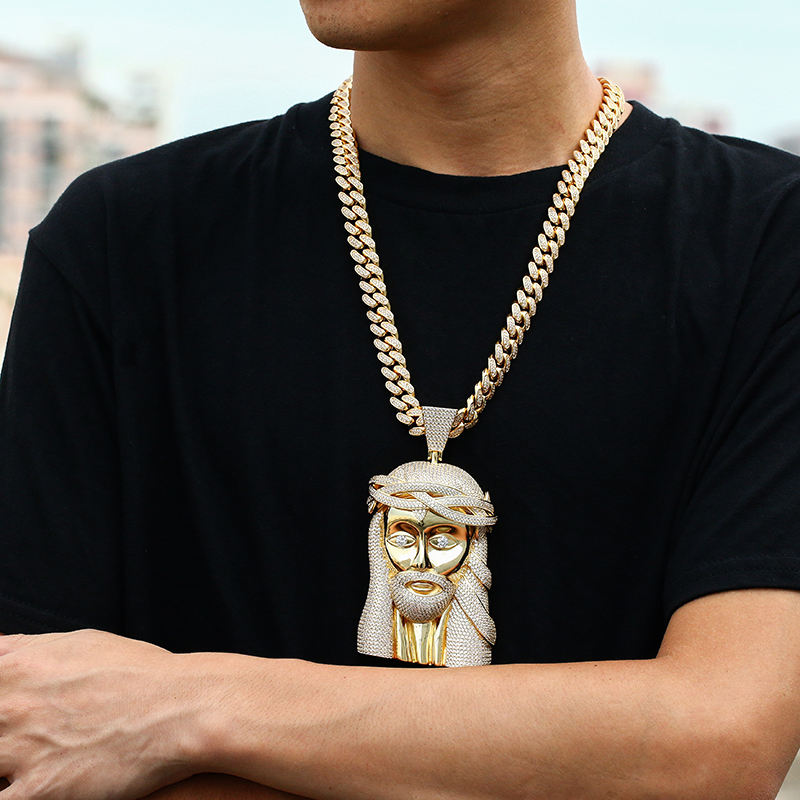 Hip Hop Fine Jewelry Iced Out Moissanite Jesus Pendant, 925 Sterling Silver