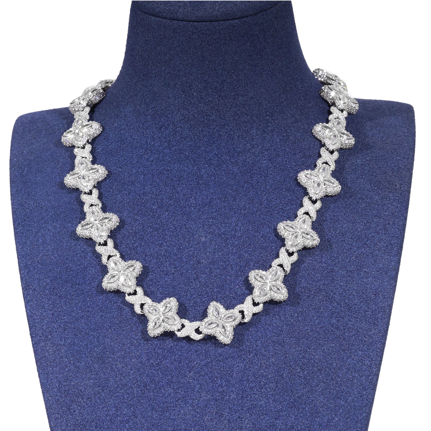 Fully Iced Out Moissanite Four Leaf Clover Chain Necklace, Moissanite Rapper Hip Hop Chain Jewelry