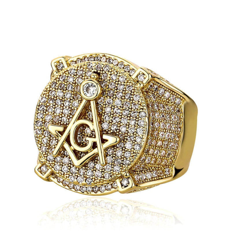 iced out Moissanite Freemasons Symbol Masonic Ring - 925 Sterling Silver Hip Hop Ring