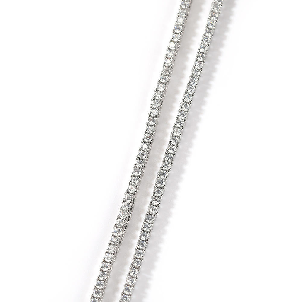 Round Brilliant Cut Real VVS Moissanite Diamond 4 MM Unisex Tennis Chain 952 Silver