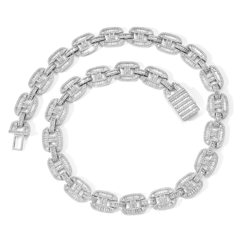 Iced Out Baguette Cut Moissanite Miami Gucci Link Chain Necklace, Moissanite Hip Hop Jewelry