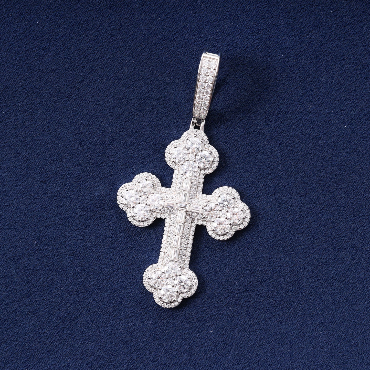 Iced Out Round & Baguette Moissanite Hip Hip Cross Pendant For Men Rapper Charm Jewelry