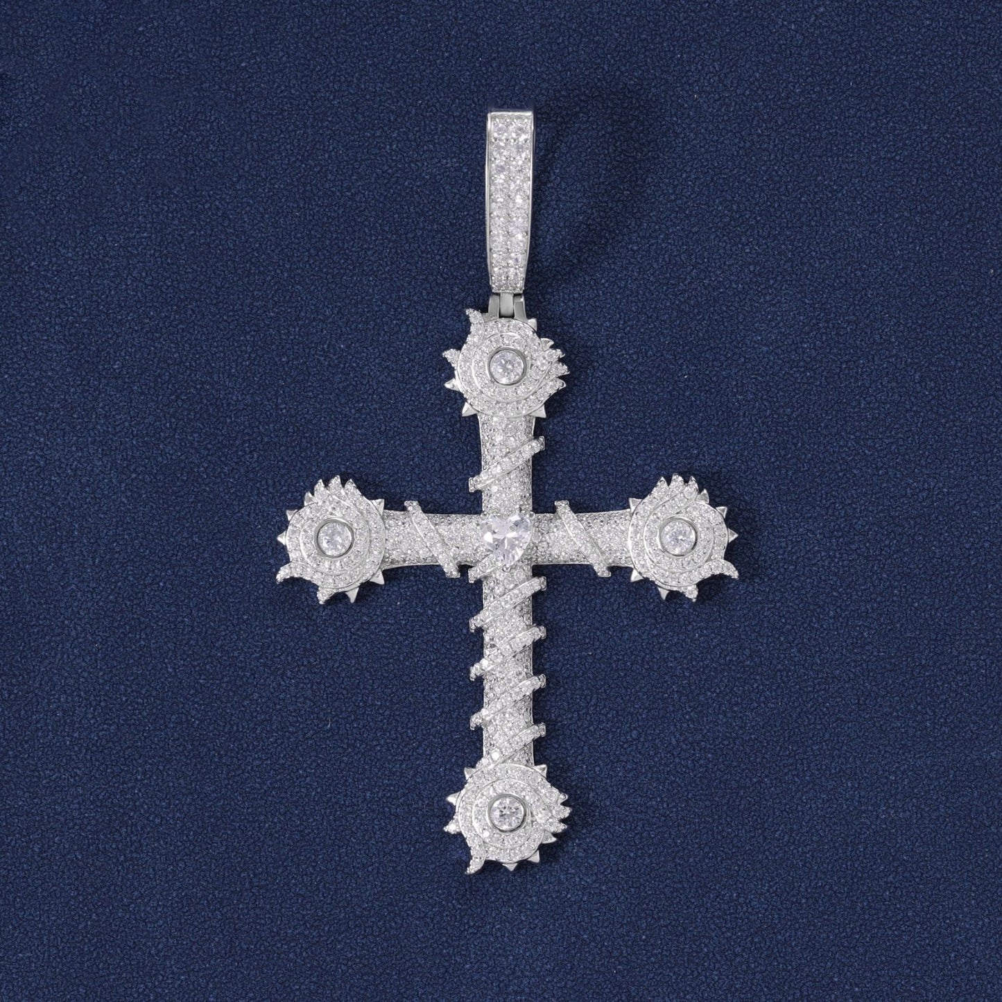 DVVS Fully Iced Out Moissanite Cross Pendant Necklace, Moissanite Hip Hop Pendant Jewelry For Rapper