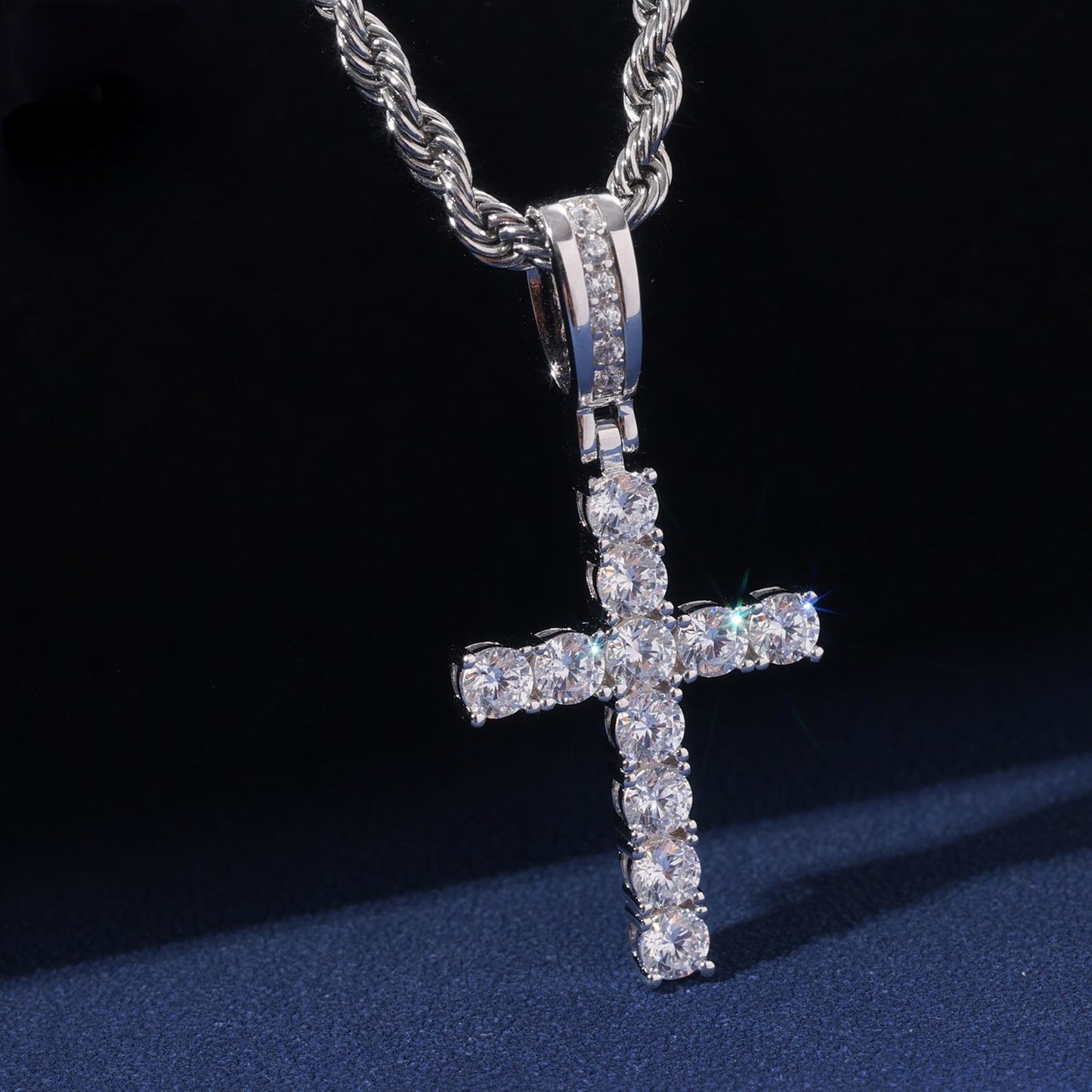 Iced Out Round Cut Moissanite Hip Hip Cross Pendant For Men & Women Rapper Charm Jewelry