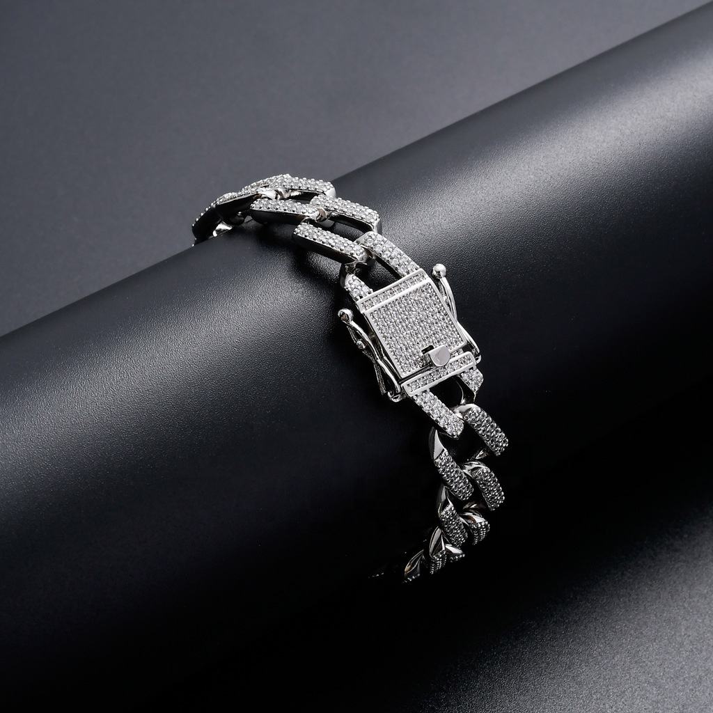 10MM Iced Out Moissanite Cuban Link Chain Bracelet Bling Men - Women Bracelet