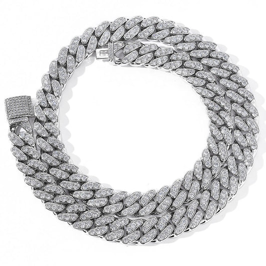 Iced Out Moissanite Cuban Link Chains Necklace, Rapper Hip Hop Moissanite Jewelry