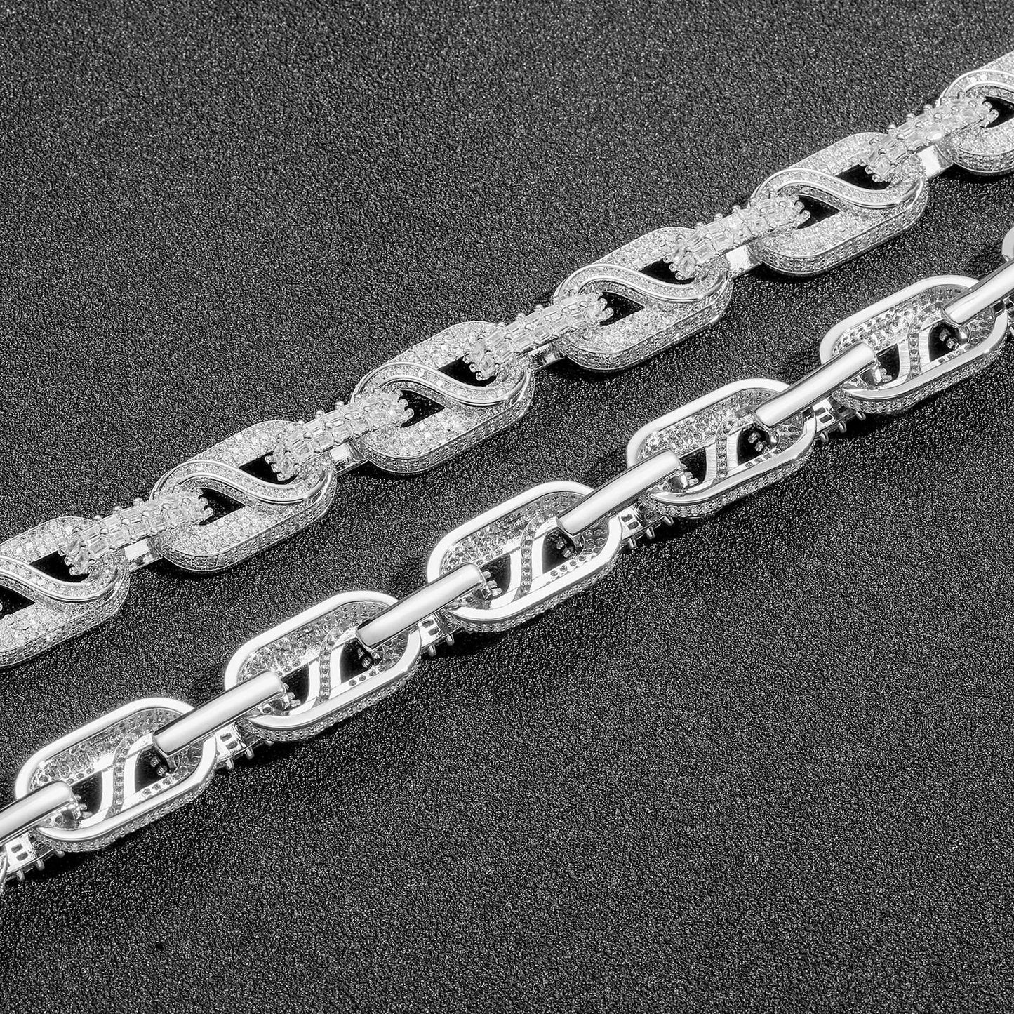 Iced Out Round And Baguette Cut Moissanite Miami Cuban Link Chain Necklace, Moissanite Men's Hip Hop Jewelry