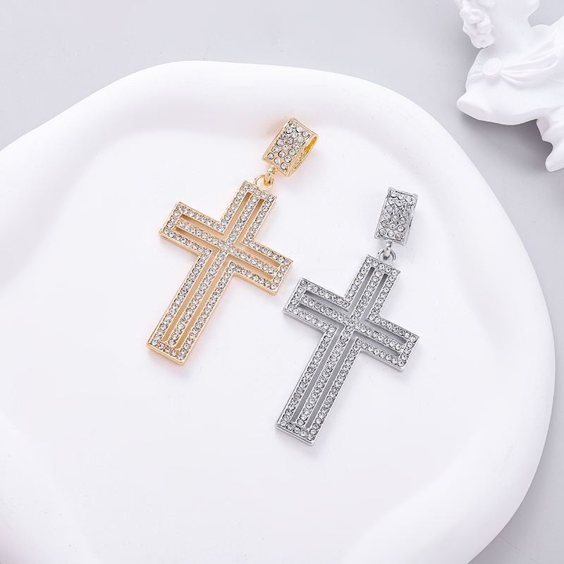 Round Cut Brilliant Moissanite Pendant, Holy Cross Charm 925 Sterling Silver Pendant