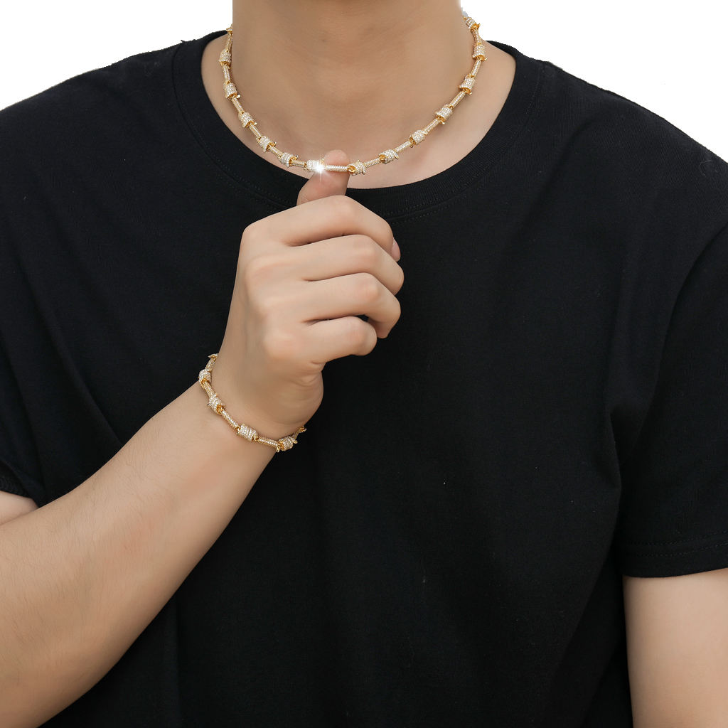Iced Out Moissanite Barbed Wire Chains Necklace For Men's, Moissanite Rapper Hip Hop Jewelry