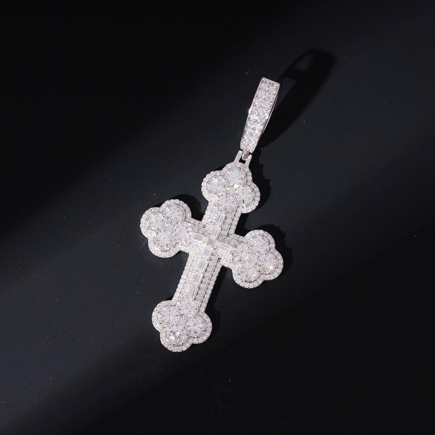 Iced Out Round & Baguette Moissanite Hip Hip Cross Pendant For Men Rapper Charm Jewelry