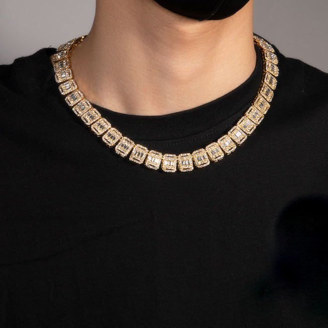 Baguette and Round Cut VVS Moissanite Diamond Tennis Chain Necklace