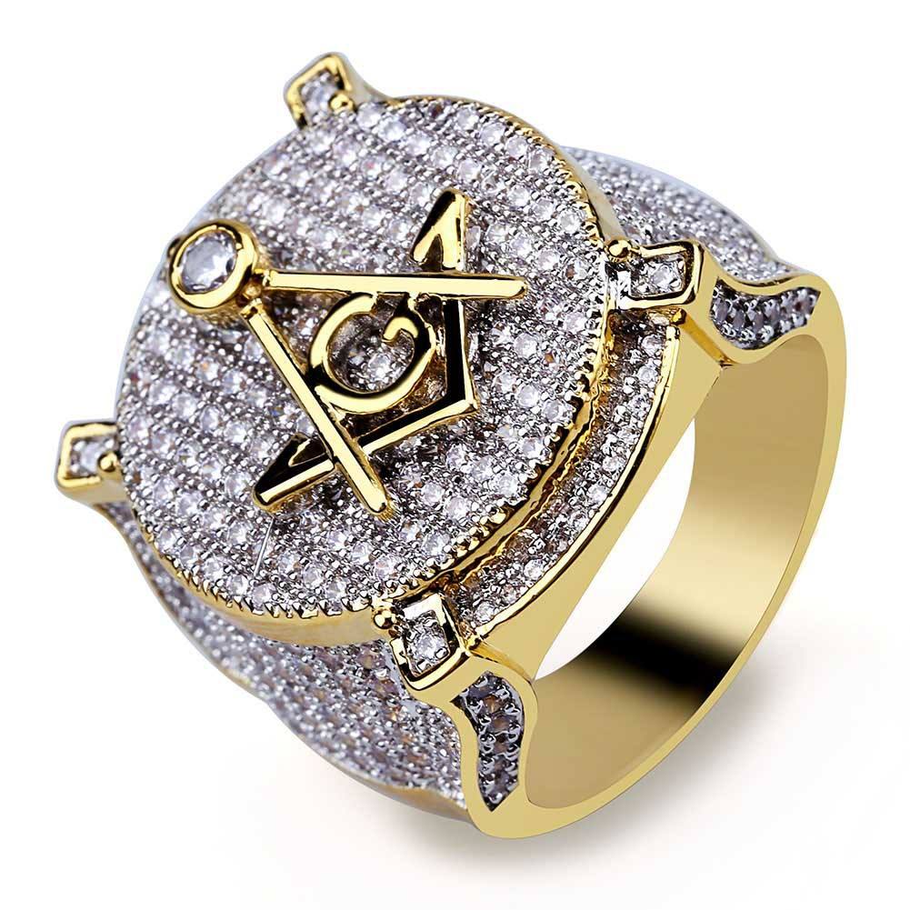 iced out Moissanite Freemasons Symbol Masonic Ring - 925 Sterling Silver Hip Hop Ring