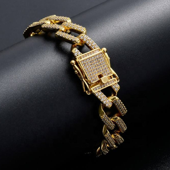 10MM Iced Out Moissanite Cuban Link Chain Bracelet Bling Men - Women Bracelet
