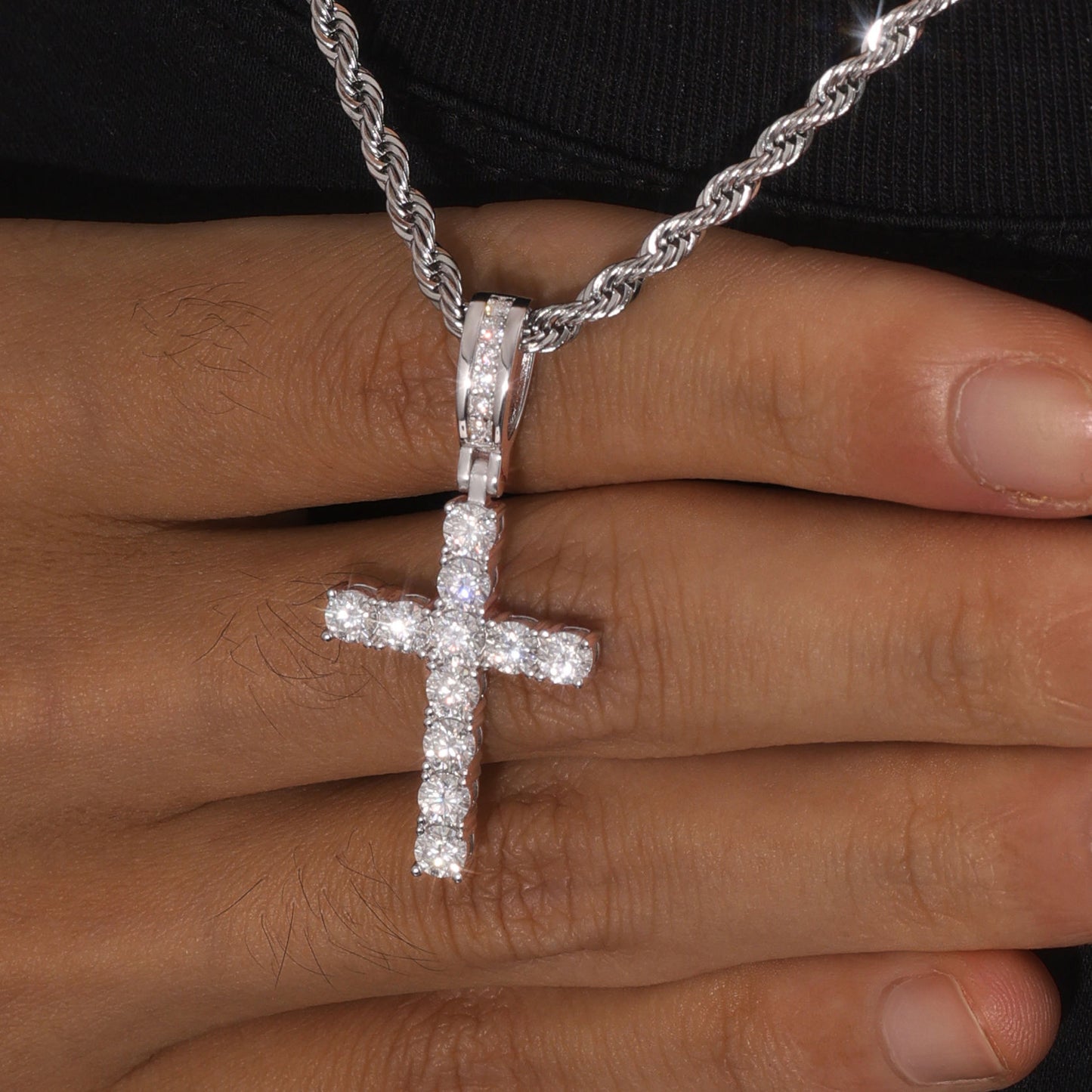 Iced Out Round Cut Moissanite Hip Hip Cross Pendant For Men & Women Rapper Charm Jewelry