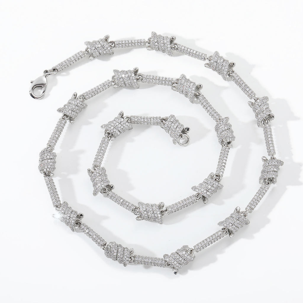 Iced Out Moissanite Barbed Wire Chains Necklace For Men's, Moissanite Rapper Hip Hop Jewelry