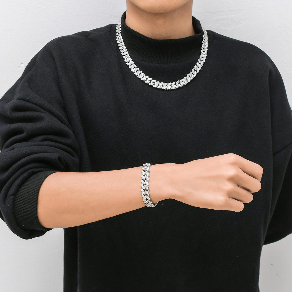 Iced Out Moissanite Cuban Link Chains Necklace, Rapper Hip Hop Moissanite Jewelry