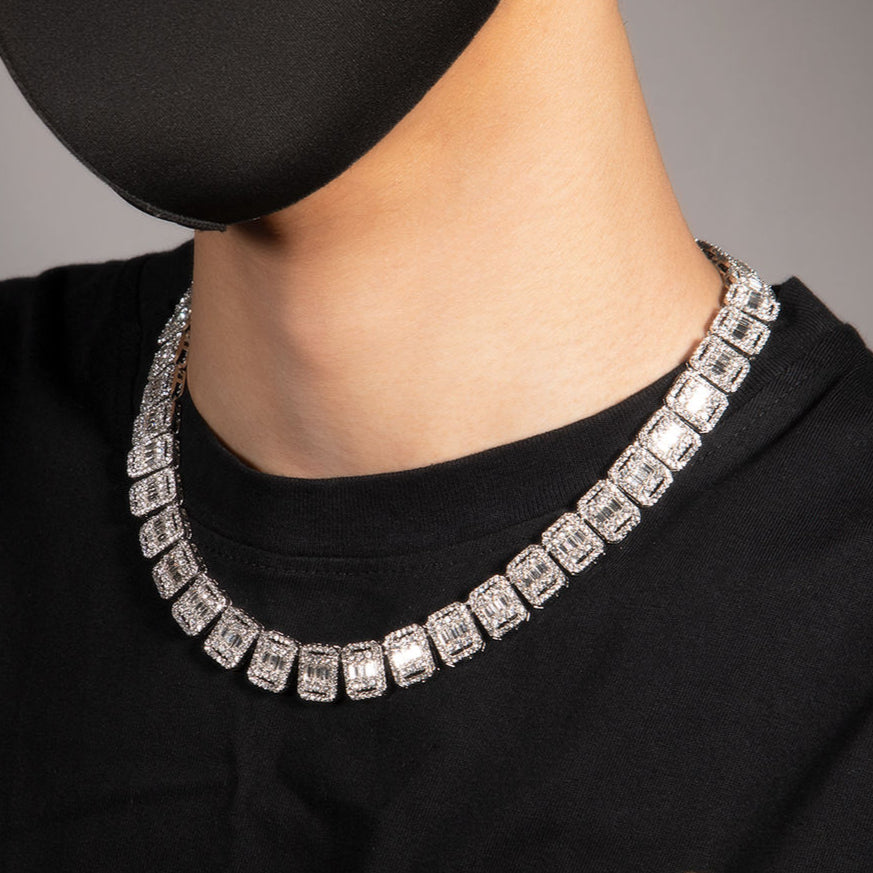 Baguette and Round Cut VVS Moissanite Diamond Tennis Chain Necklace