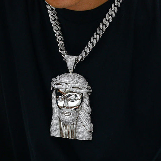 Hip Hop Fine Jewelry Iced Out Moissanite Jesus Pendant, 925 Sterling Silver