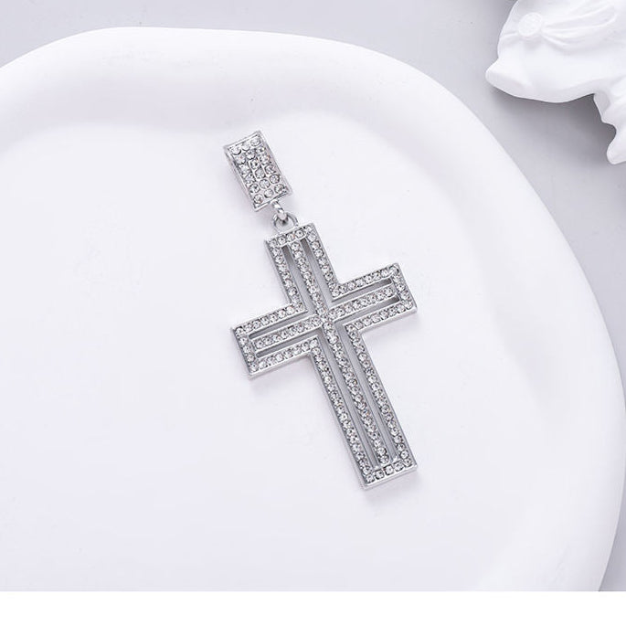 Round Cut Brilliant Moissanite Pendant, Holy Cross Charm 925 Sterling Silver Pendant