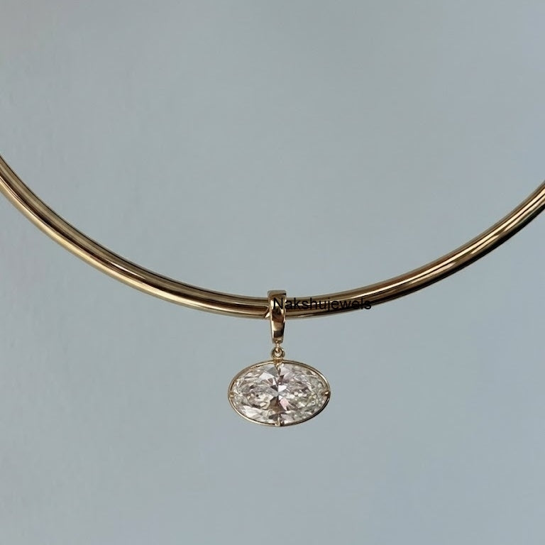 East West 3 Ct Oval Cut Moissanite Bezel Set 14k Gold Stunning Diamond Pendant For Women's