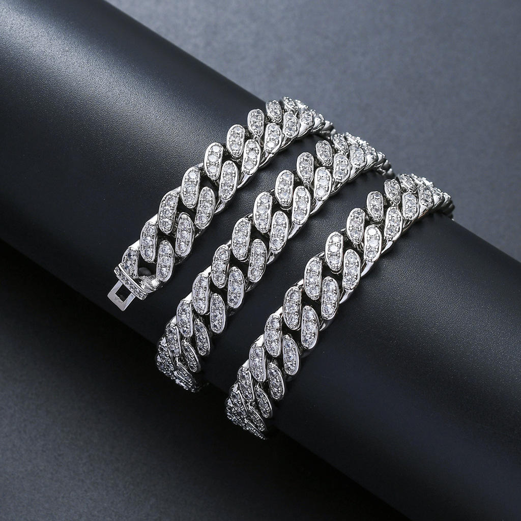 Iced Out Moissanite Cuban Link Chains Necklace, Rapper Hip Hop Moissanite Jewelry