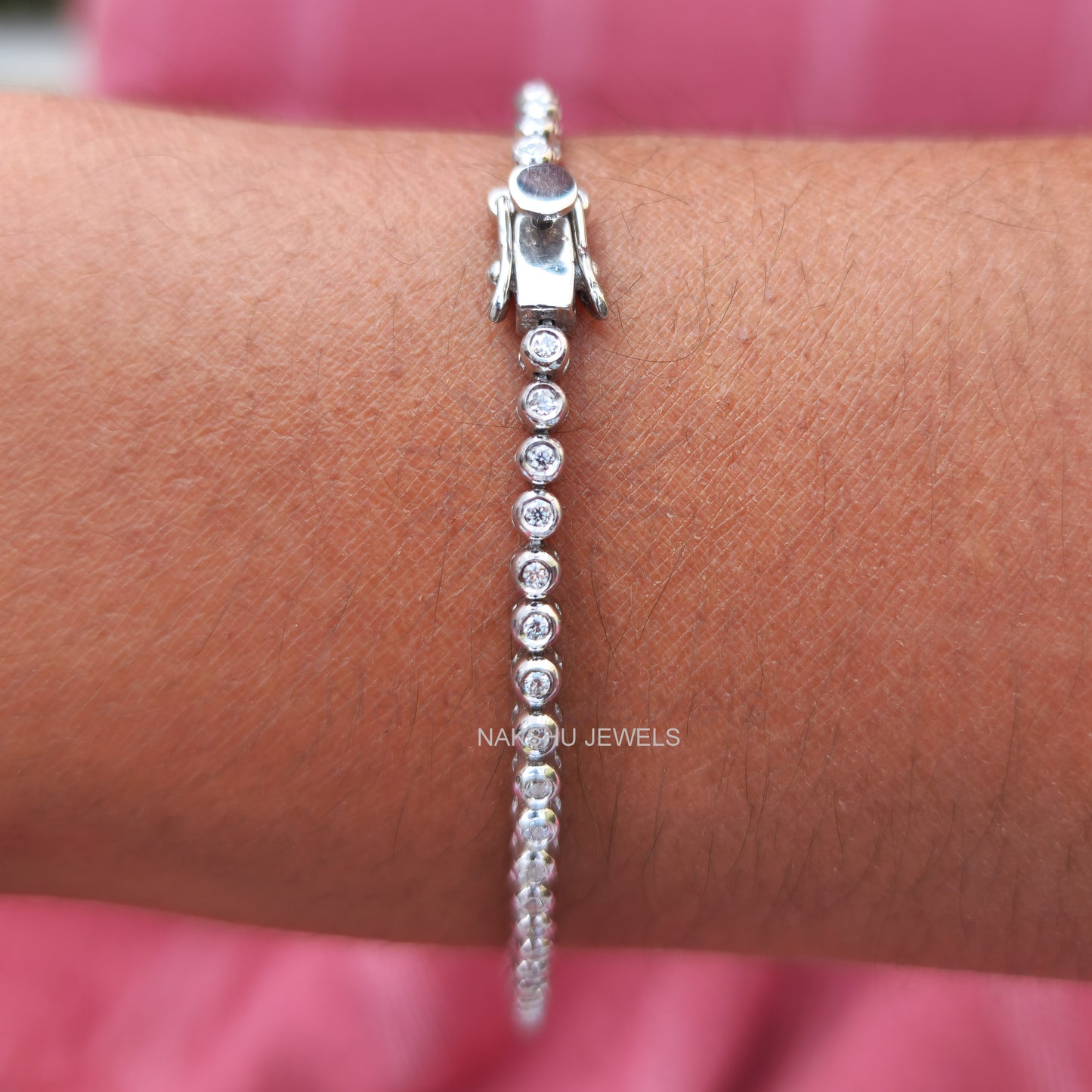 Classic 1.5 MM Colorless Round Moissanite Bezel Set Tennis Bracelet For Her