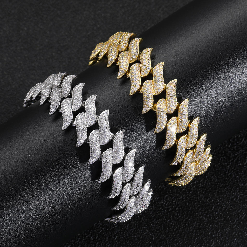 14MM Brilliant Cut Moissanite Thorn Cuban Link Bracelets Iced Out Miami Cuban Chain Bracelet for Men Hip Hop Jewelry