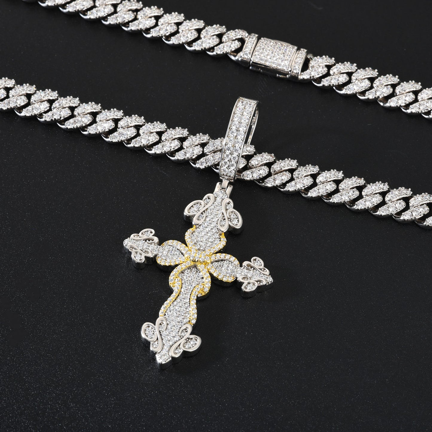 Round Cut Moissanite Hip Hop Cross Pendant For Rapper And Religious, 925 Sterling Silver Iced Out Jewelry For Men