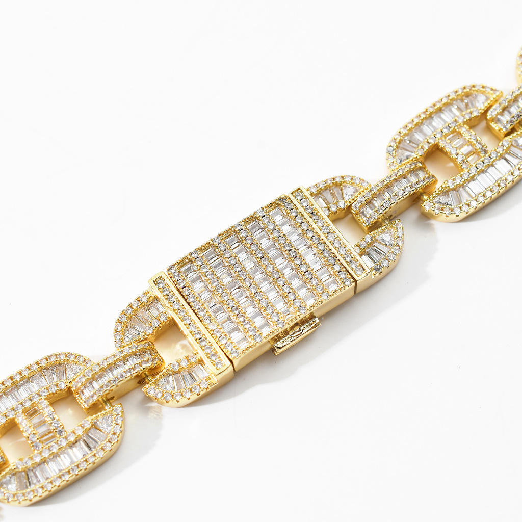 Iced Out Baguette Cut Moissanite Miami Gucci Link Chain Necklace, Moissanite Hip Hop Jewelry