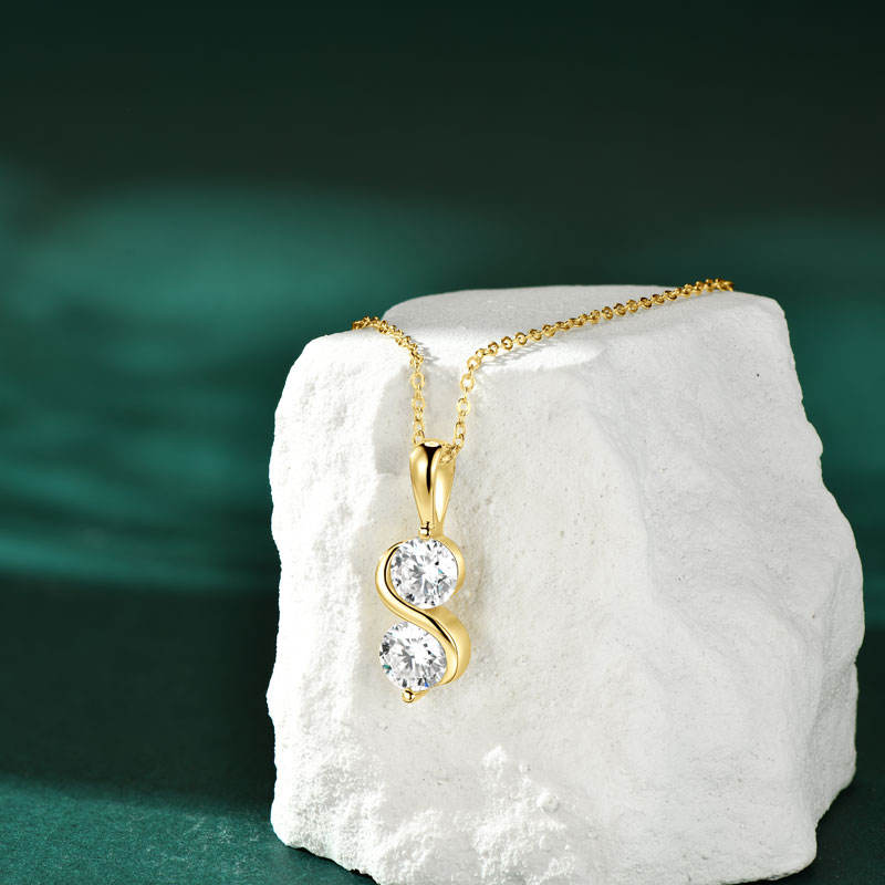 Two Stone Round Cut Moissanite S Shape Wedding Pendant, 2 Stone Moissanite Pendant