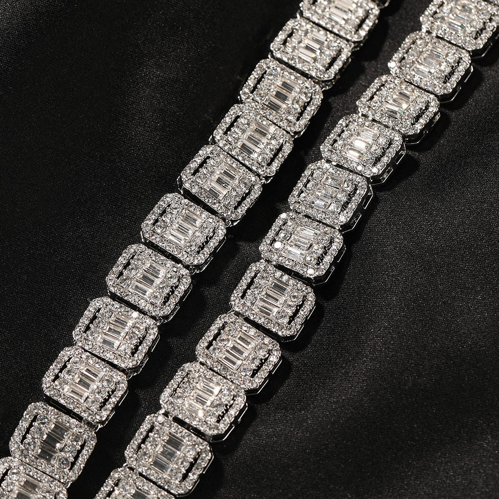 Baguette and Round Cut VVS Moissanite Diamond Tennis Chain Necklace