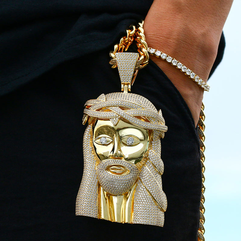 Hip Hop Fine Jewelry Iced Out Moissanite Jesus Pendant, 925 Sterling Silver