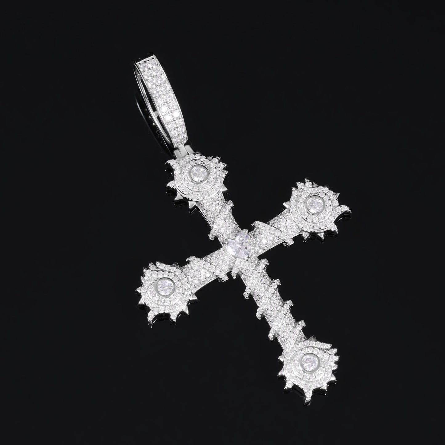 DVVS Fully Iced Out Moissanite Cross Pendant Necklace, Moissanite Hip Hop Pendant Jewelry For Rapper