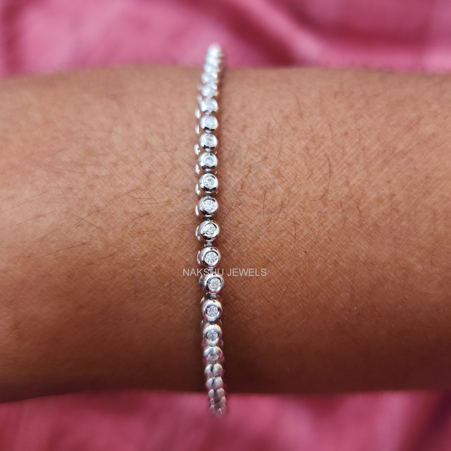 Classic 1.5 MM Colorless Round Moissanite Bezel Set Tennis Bracelet For Her